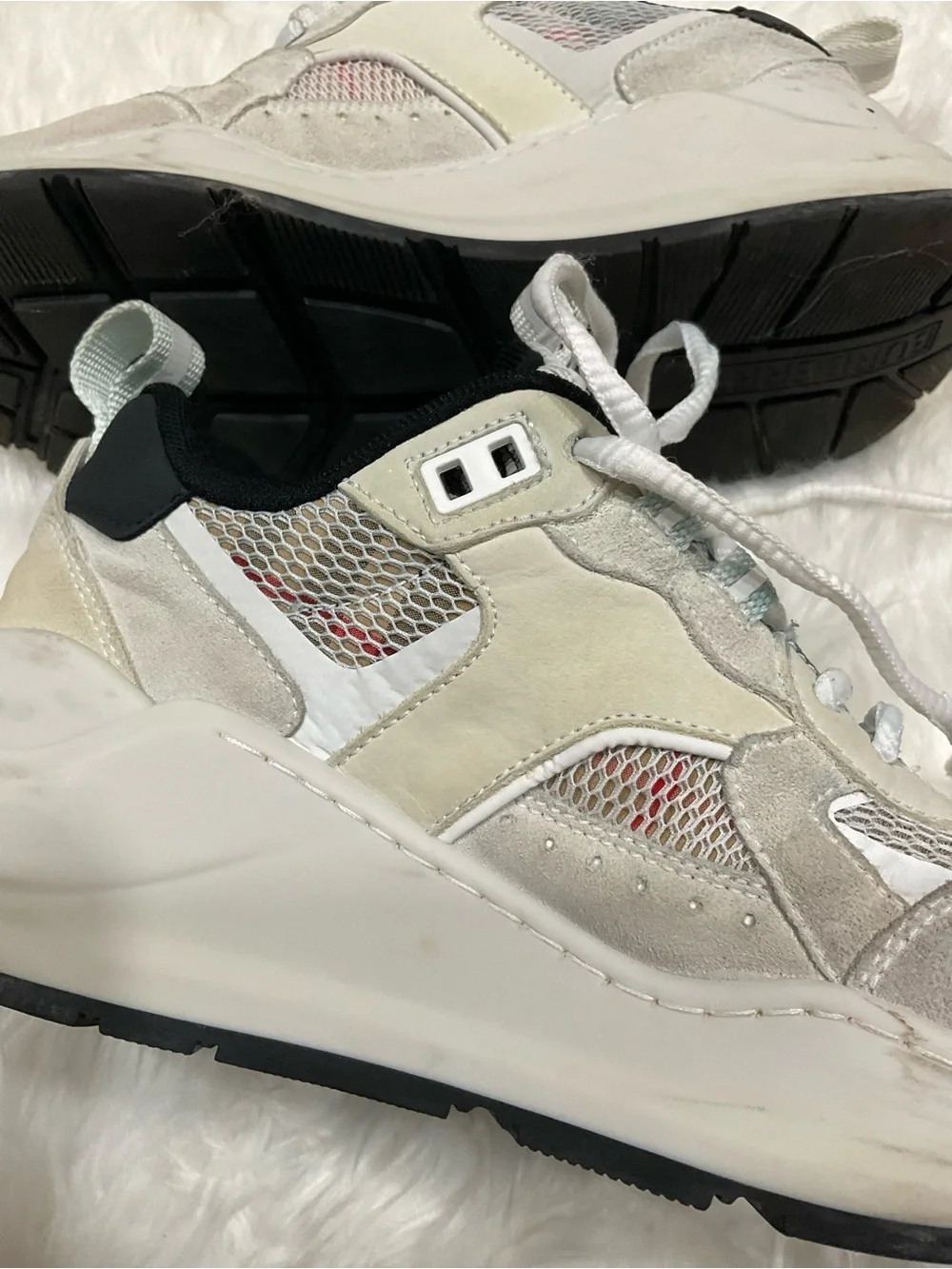 Women’s Burberry Logo Print Leather, Suede and Check Mesh Sneakers